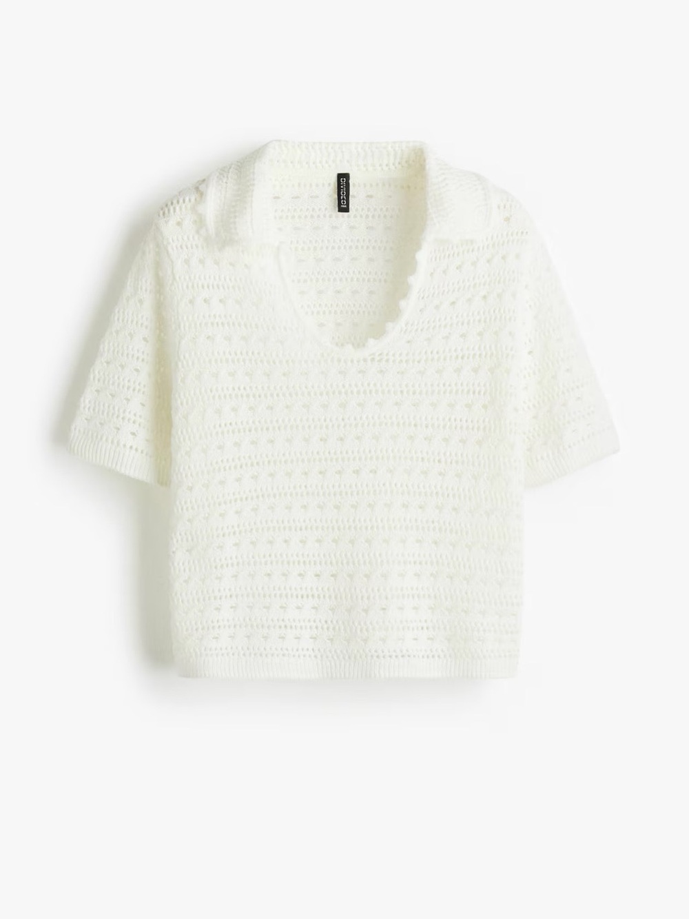 H&M Divided White Hole-Knit Collared Top Size L